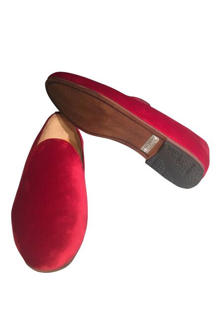 Artimen_Red Plain Velvet Loafers_Online_at_Aza_Fashions