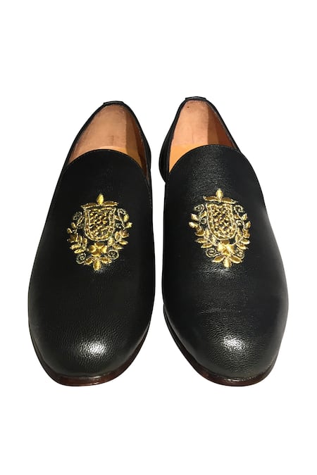 Shop_Artimen_Black Embroidered Leather Loafers _at_Aza_Fashions