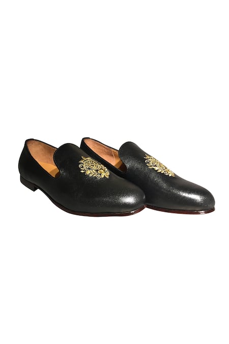 Artimen Black Embroidered Leather Loafers 