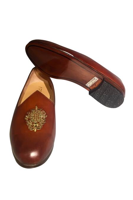 Artimen_Brown Embroidered Leather Shoes _Online_at_Aza_Fashions