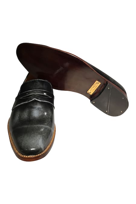 Artimen_Grey Plain Leather D-monk Loafers _Online_at_Aza_Fashions
