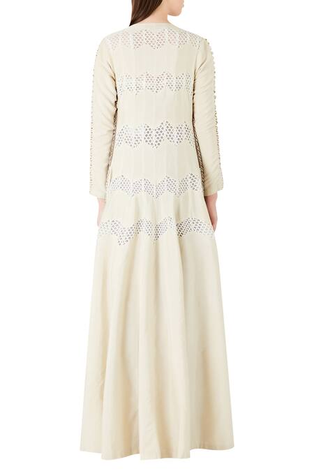 Shop Ridhima Bhasin Beige Pearl And Zari Embroidered Jacket With Bustier And Pants at Aza Fashions Shop_Ridhima Bhasin_Beige Pearl And Zari Embroidered Jacket With Bustier And Pants_at_Aza_Fashions