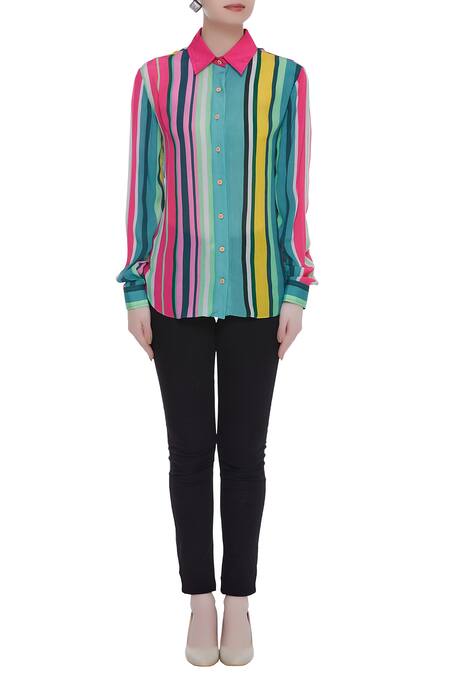 Shop_Siddhartha Bansal_Multi Color Striped Shirt_Online_at_Aza_Fashions