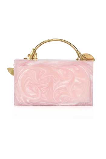 Shop_NR By Nidhi Rathi_Pink Floral Halo Carved Resin Clutch Bag_Online_at_Aza_Fashions