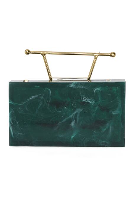 Shop_NR By Nidhi Rathi_Green Embellished Stone Work Rectangular Resin Clutch Bag_Online_at_Aza_Fashions