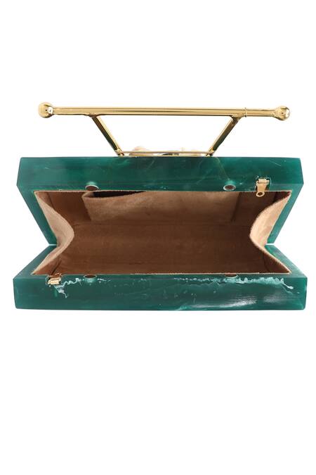 NR By Nidhi Rathi_Green Embellished Stone Work Rectangular Resin Clutch Bag_at_Aza_Fashions
