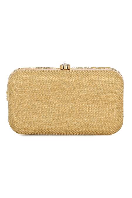 NR By Nidhi Rathi_Gold Embroidered Silk Clutch Bag_at_Aza_Fashions