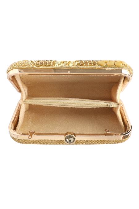 Buy_NR By Nidhi Rathi_Gold Embroidered Silk Clutch Bag