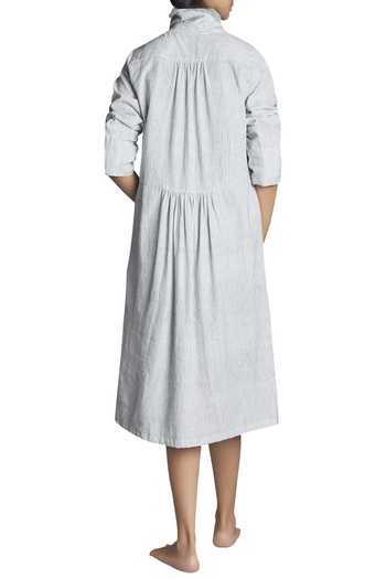 Shop MATI White Stripe Handspun Cotton Button Down Dress at Aza Fashions Shop_MATI_White Stripe Handspun Cotton Button Down Dress_at_Aza_Fashions