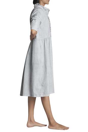 MATI White Stripe Handspun Cotton Button Down Dress Online at Aza Fashions MATI_White Stripe Handspun Cotton Button Down Dress_Online_at_Aza_Fashions