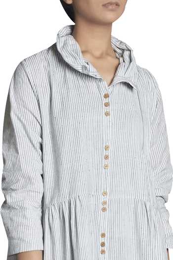 Buy MATI White Stripe Handspun Cotton Button Down Dress Online at Aza Fashions Buy_MATI_White Stripe Handspun Cotton Button Down Dress_Online_at_Aza_Fashions