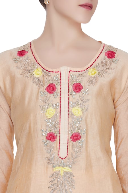Buy_Abhi Singh_Peach Round Chanderi Kurta Palazzo Set  _Online_at_Aza_Fashions
