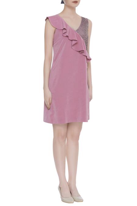 Kresha Lulla_Pink Ruffle Sleeveless Mini Dress_Online_at_Aza_Fashions
