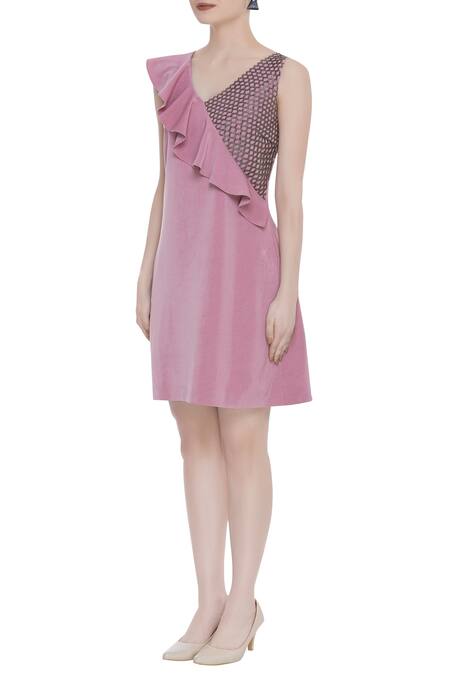 Buy_Kresha Lulla_Pink Ruffle Sleeveless Mini Dress_Online_at_Aza_Fashions