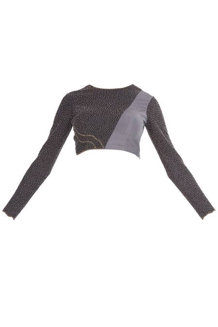 Nitika Kanodia Gupta_Grey Embroidered Blouse With Draped Pants_at_Aza_Fashions