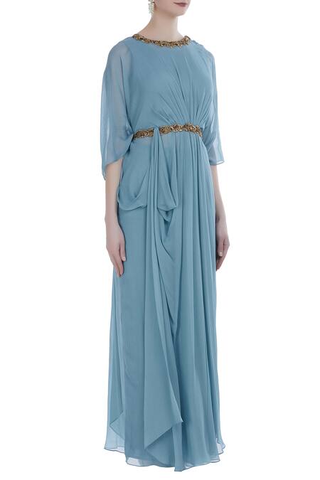 Nitika Kanodia Gupta_Blue Draped Tunic And Flared Pants_Online_at_Aza_Fashions