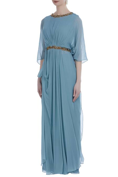 Buy_Nitika Kanodia Gupta_Blue Draped Tunic And Flared Pants_Online_at_Aza_Fashions