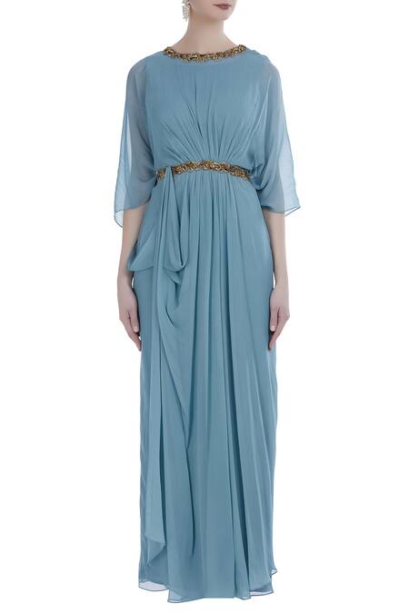 Shop_Nitika Kanodia Gupta_Blue Draped Tunic And Flared Pants_Online_at_Aza_Fashions