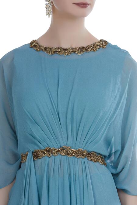 Nitika Kanodia Gupta_Blue Draped Tunic And Flared Pants_at_Aza_Fashions