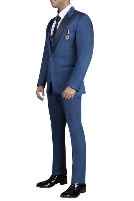 Nivedita Saboo_Blue Italian Suiting And Tuxedo Set  _Online_at_Aza_Fashions