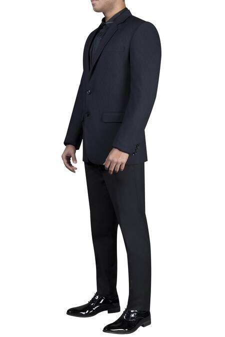 Nivedita Saboo_Black Suiting Hand Embroidered Leather Detailed Shirt Trouser Set  _Online_at_Aza_Fashions