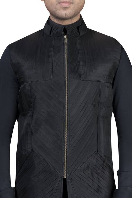 Buy_Nivedita Saboo_Black Organza Pleated Jacket With Shirt And Trouser  _Online_at_Aza_Fashions