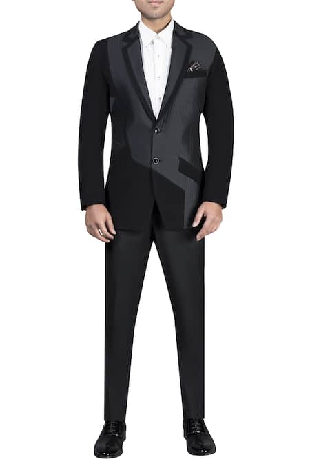 Nivedita Saboo Black Suiting Fabric Leather Notch Wth Quilted Jacket Trouser Set  