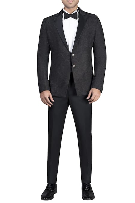 Nivedita Saboo Black Suiting Fabric Embroidered Double Button Jacket Trouser Set  