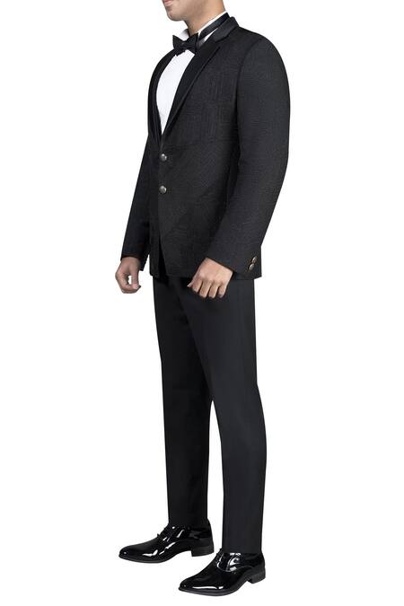 Nivedita Saboo_Black Suiting Fabric Embroidered Double Button Jacket Trouser Set  _Online_at_Aza_Fashions