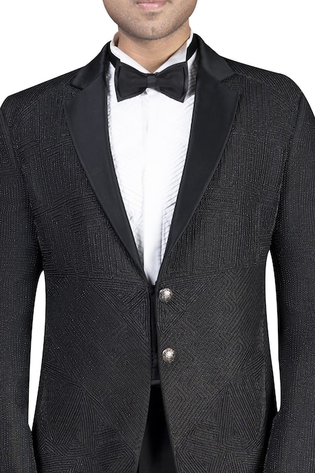 Buy_Nivedita Saboo_Black Suiting Fabric Embroidered Double Button Jacket Trouser Set  _Online_at_Aza_Fashions