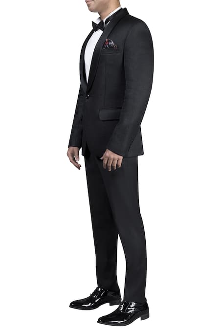 Nivedita Saboo_Black Suiting Fabric Self Textured Button Jacket Trouser Set  _Online_at_Aza_Fashions