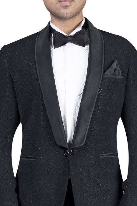 Buy_Nivedita Saboo_Black Suiting Fabric Self Textured Button Jacket Trouser Set  _Online_at_Aza_Fashions