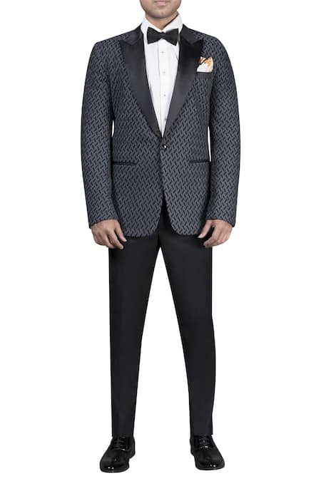 Nivedita Saboo Black Suiting Fabric Digital Print Thread Jacket Tuxedo Set  