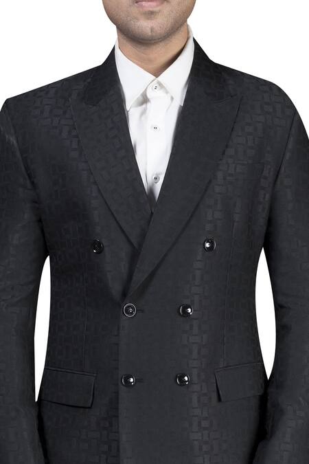 Buy_Nivedita Saboo_Black Suiting Fabric Textured Double Breasted Tuxedeo Set  _Online_at_Aza_Fashions