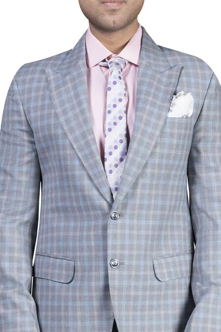 Buy_Nivedita Saboo_Blue Suiting Fabric Checkered Tuxedo Set  _Online_at_Aza_Fashions