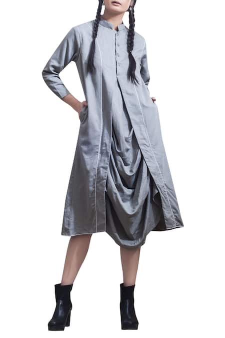 Bohame Cowl pleated dress with utility pockets 