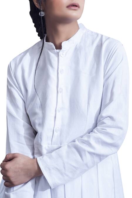 Bohame_White Box Pleated Shirt Dress _Online_at_Aza_Fashions