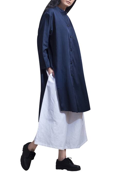 Bohame_Blue Cotton Floral, Beads Round Asymmetric Tunic _Online_at_Aza_Fashions