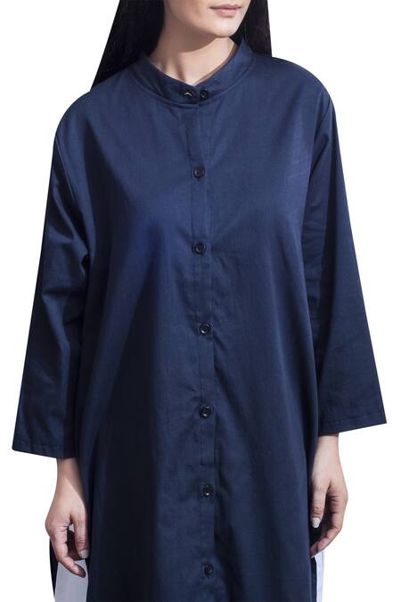 Buy_Bohame_Blue Cotton Floral, Beads Round Asymmetric Tunic _Online_at_Aza_Fashions