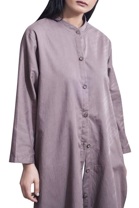 Bohame_Purple Cotton Cutdana, Sequins Round High Low Tunic _Online_at_Aza_Fashions