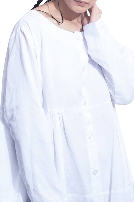 Buy_Bohame_White Round Button Front Shirt Dress _Online_at_Aza_Fashions