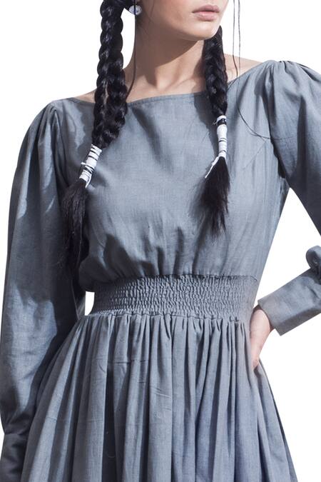 Buy_Bohame_Grey Cotton Cutdana, Sequins Round Midi Dress _Online_at_Aza_Fashions