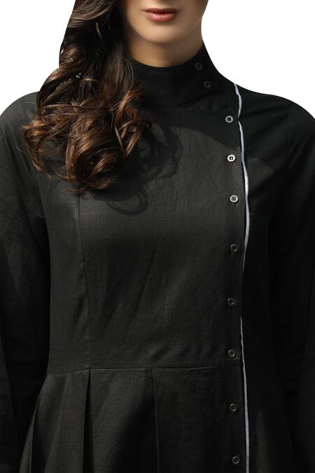 Buy_Integument_Black Linen Asymmetric Dress_Online_at_Aza_Fashions