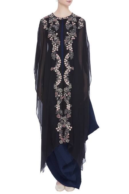 Buy_Kavita Bhartia_Blue Round Draped Gown With Cape  _Online_at_Aza_Fashions