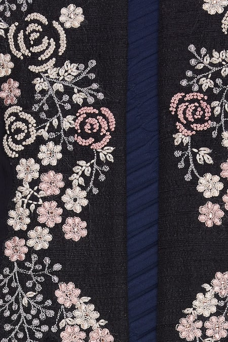 Kavita Bhartia_Blue Round Draped Gown With Cape  _at_Aza_Fashions