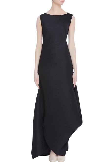 Shop_Kavita Bhartia_Black Round Draped Dress With Jacket  _Online_at_Aza_Fashions