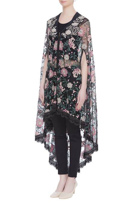 Buy_Kavita Bhartia_Black Round Asymmetric Cape And Pant Set  _Online_at_Aza_Fashions