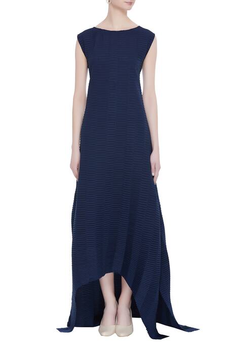 Shop_Kavita Bhartia_Blue Round Asymmetric Dress With Cape  _Online_at_Aza_Fashions