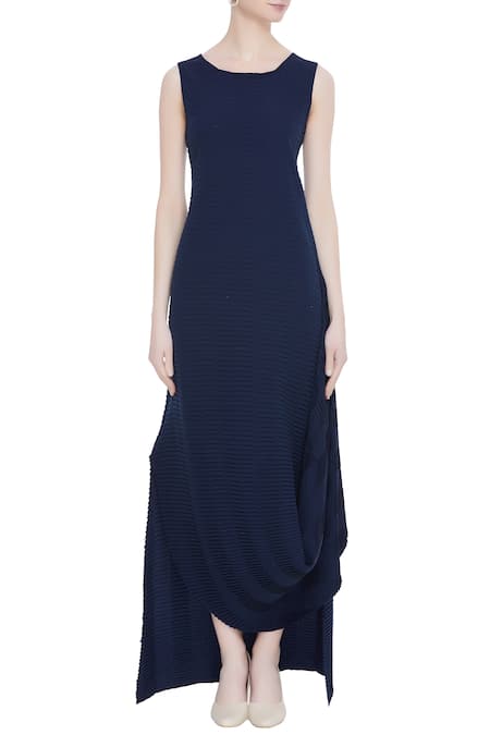 Shop_Kavita Bhartia_Blue Round Draped Gown With Jacket  _Online_at_Aza_Fashions