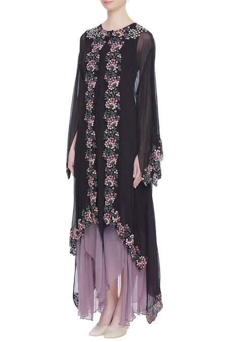 Buy_Kavita Bhartia_Black Round Asymmetric Tunic With Cape  _Online_at_Aza_Fashions
